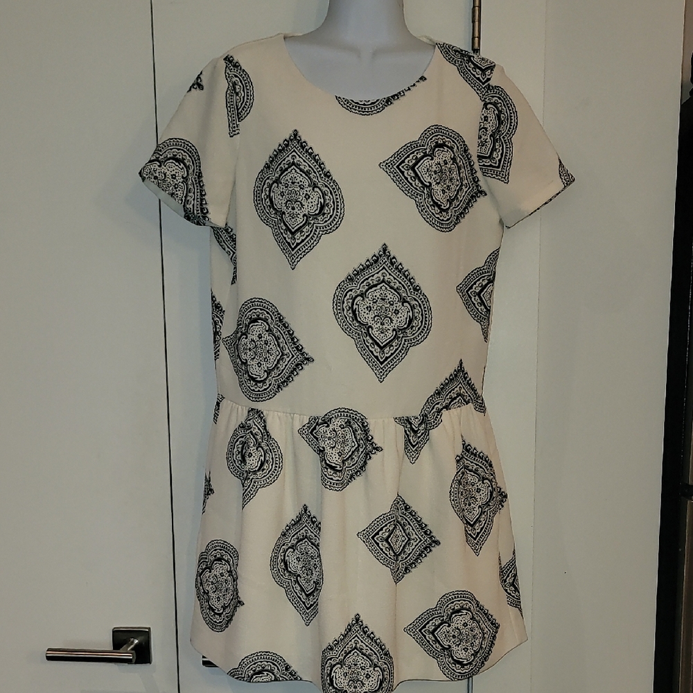Madewell Black and Cream Patterned Top